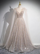 Champagne Gold Scoop Neck Backless Prom Dress